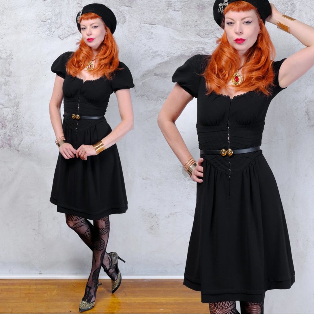 Black Betsy Johnson puff sleeve dress 2